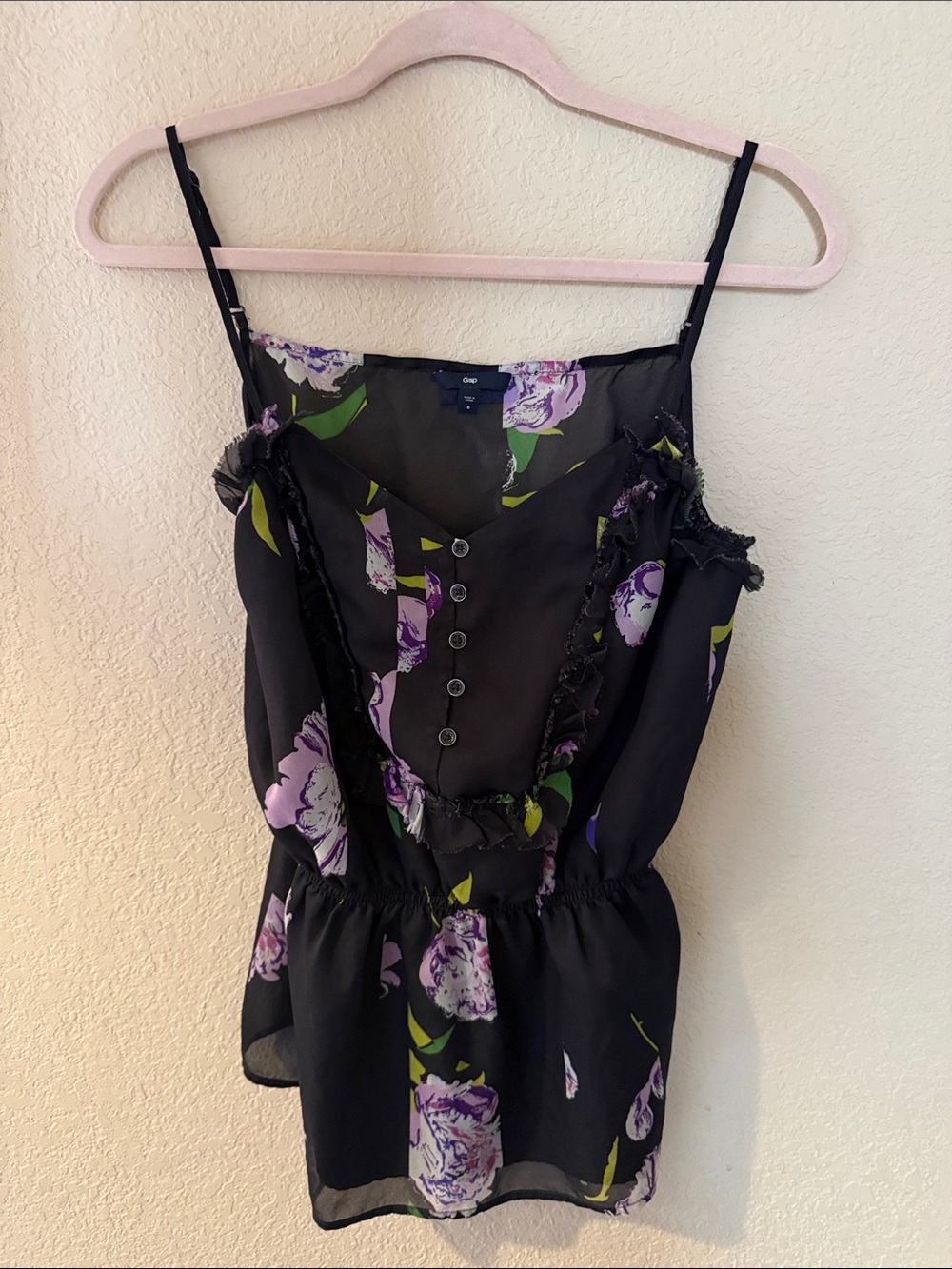 Black Floral Ruffle Button Front Blouse
